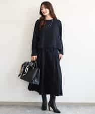 FOLAG54180 MK MICHEL KLEIN(MK ミッシェルクラン) [撥水/洗える]サイドプリーツツイルワイドパンツ ネイビー