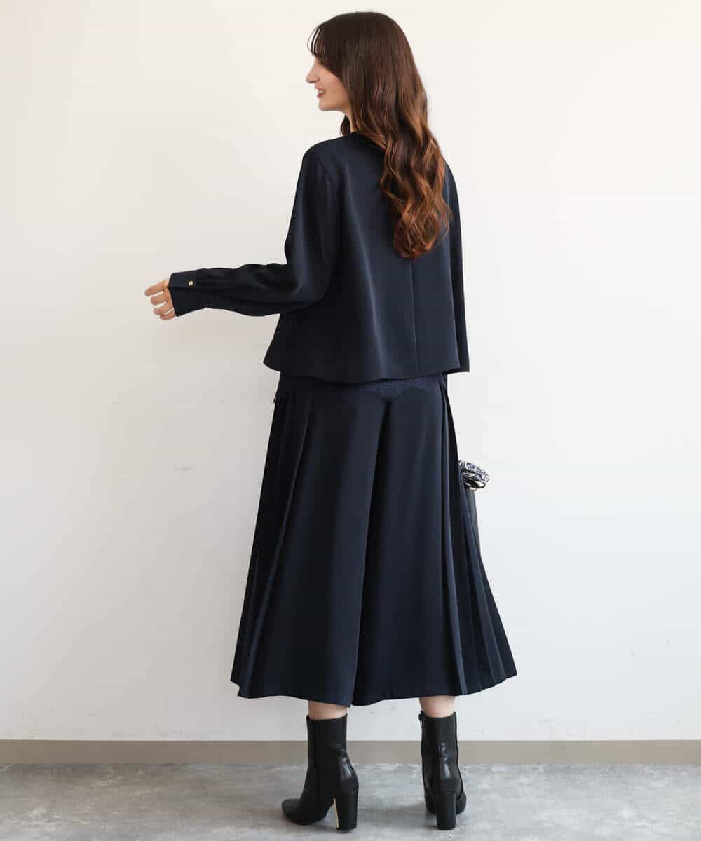 FOLAG54180 MK MICHEL KLEIN(MK ミッシェルクラン) [撥水/洗える]サイドプリーツツイルワイドパンツ ネイビー