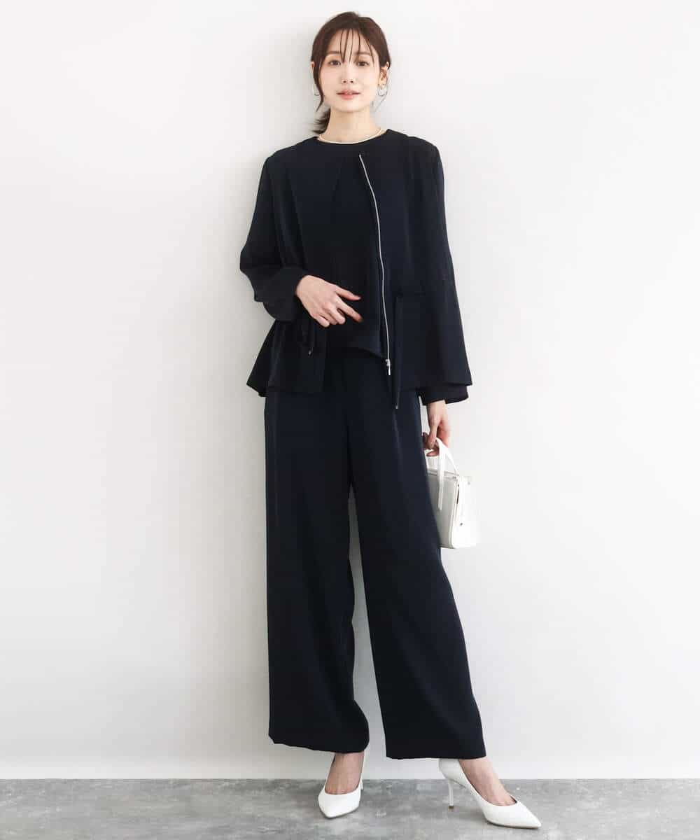 FOLFD24160 MK MICHEL KLEIN(MK ミッシェルクラン) [撥水/防シワ/洗える]共地ベルト付きワイドパンツ ライトグレー