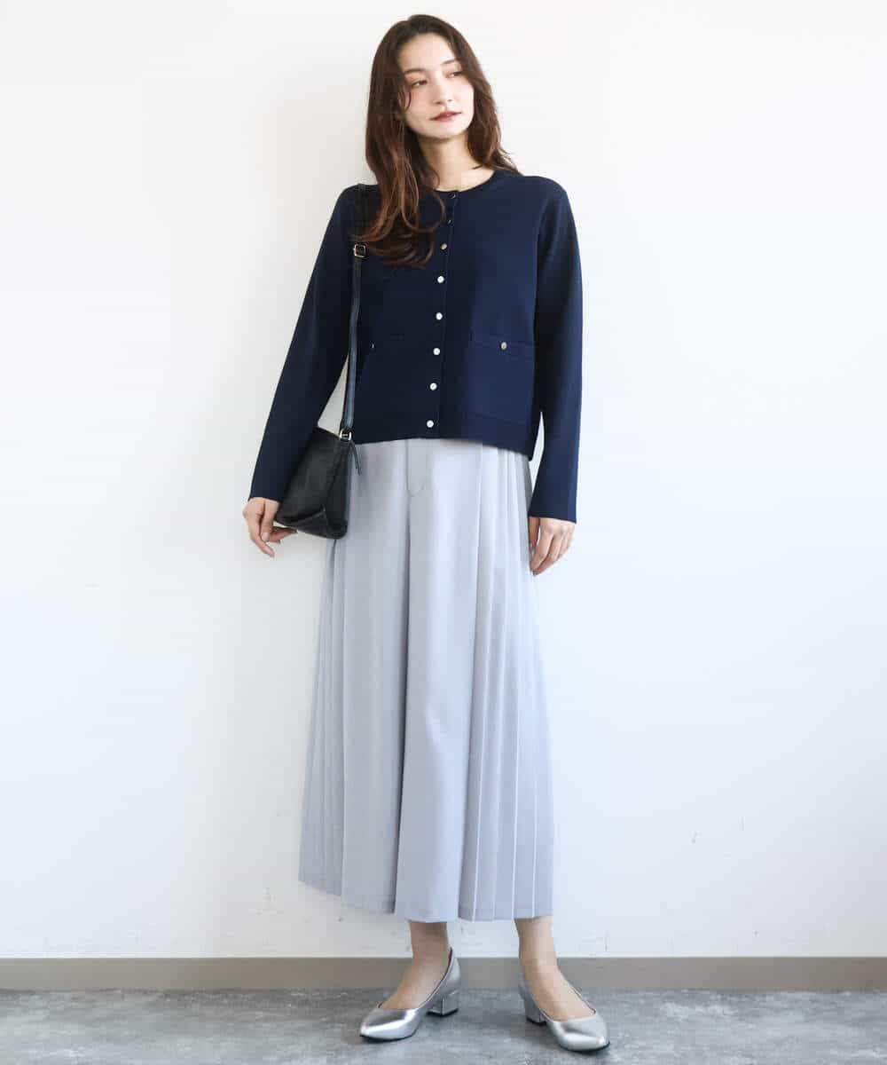 FOLGD26170 MK MICHEL KLEIN(MK ミッシェルクラン) [洗える]サイドプリーツガウチョパンツ ネイビー