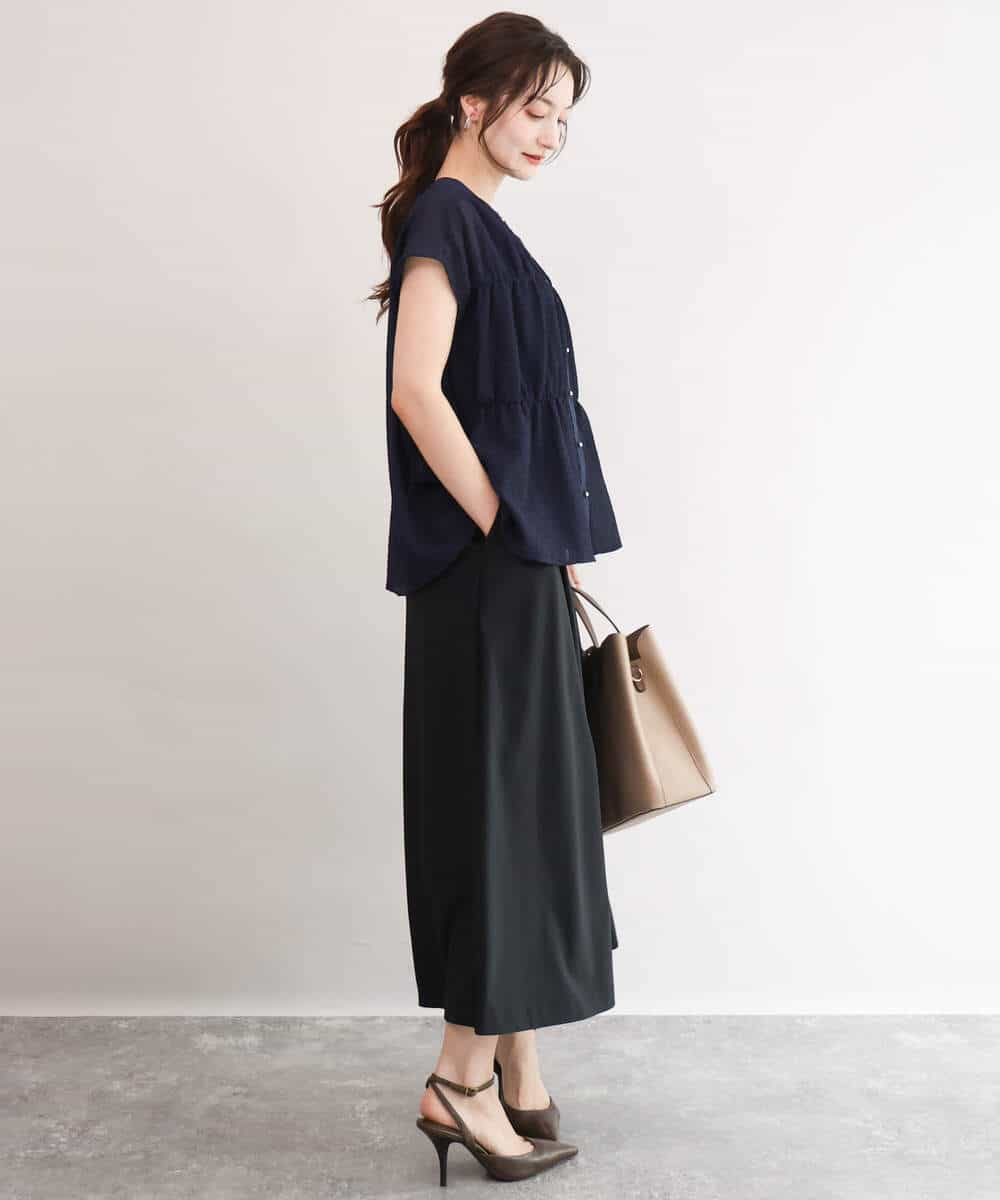 FOLJD76170 MK MICHEL KLEIN(MK ミッシェルクラン) [瞬美シリーズ/UVカット/接触冷感/速乾/洗える]トリコット ワイドクロップドパンツ ブラック