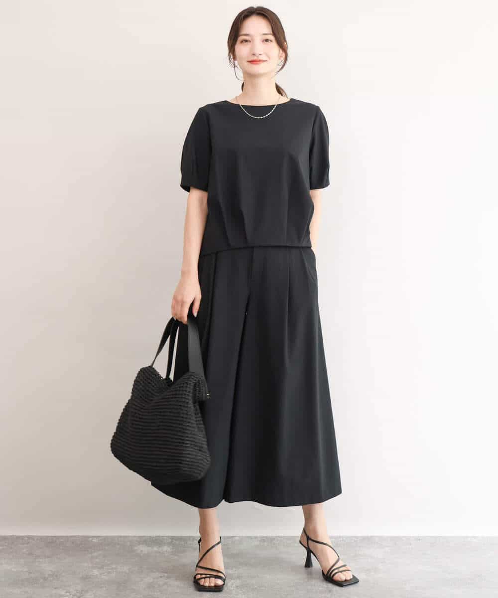 FOLJD76170 MK MICHEL KLEIN(MK ミッシェルクラン) [瞬美シリーズ/UVカット/接触冷感/速乾/洗える]トリコット ワイドクロップドパンツ ブラック