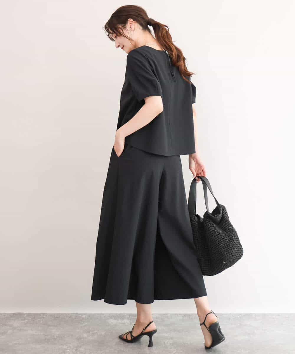 FOLJD76170 MK MICHEL KLEIN(MK ミッシェルクラン) [瞬美シリーズ/UVカット/接触冷感/速乾/洗える]トリコット ワイドクロップドパンツ ブラック