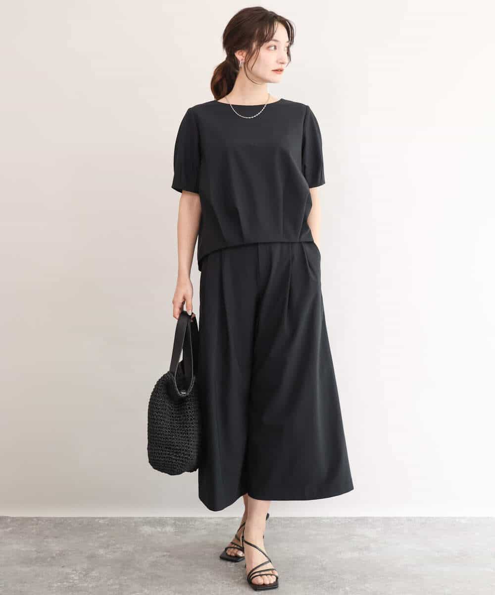 FOLJD76170 MK MICHEL KLEIN(MK ミッシェルクラン) [瞬美シリーズ/UVカット/接触冷感/速乾/洗える]トリコット ワイドクロップドパンツ ブラック