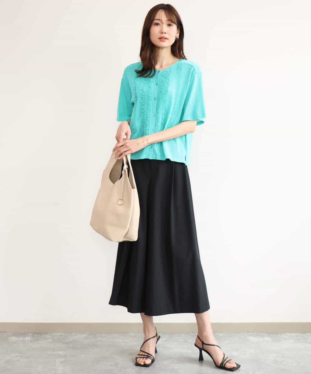 FOLJD76170 MK MICHEL KLEIN(MK ミッシェルクラン) [瞬美シリーズ/UVカット/接触冷感/速乾/洗える]トリコット ワイドクロップドパンツ ブラック