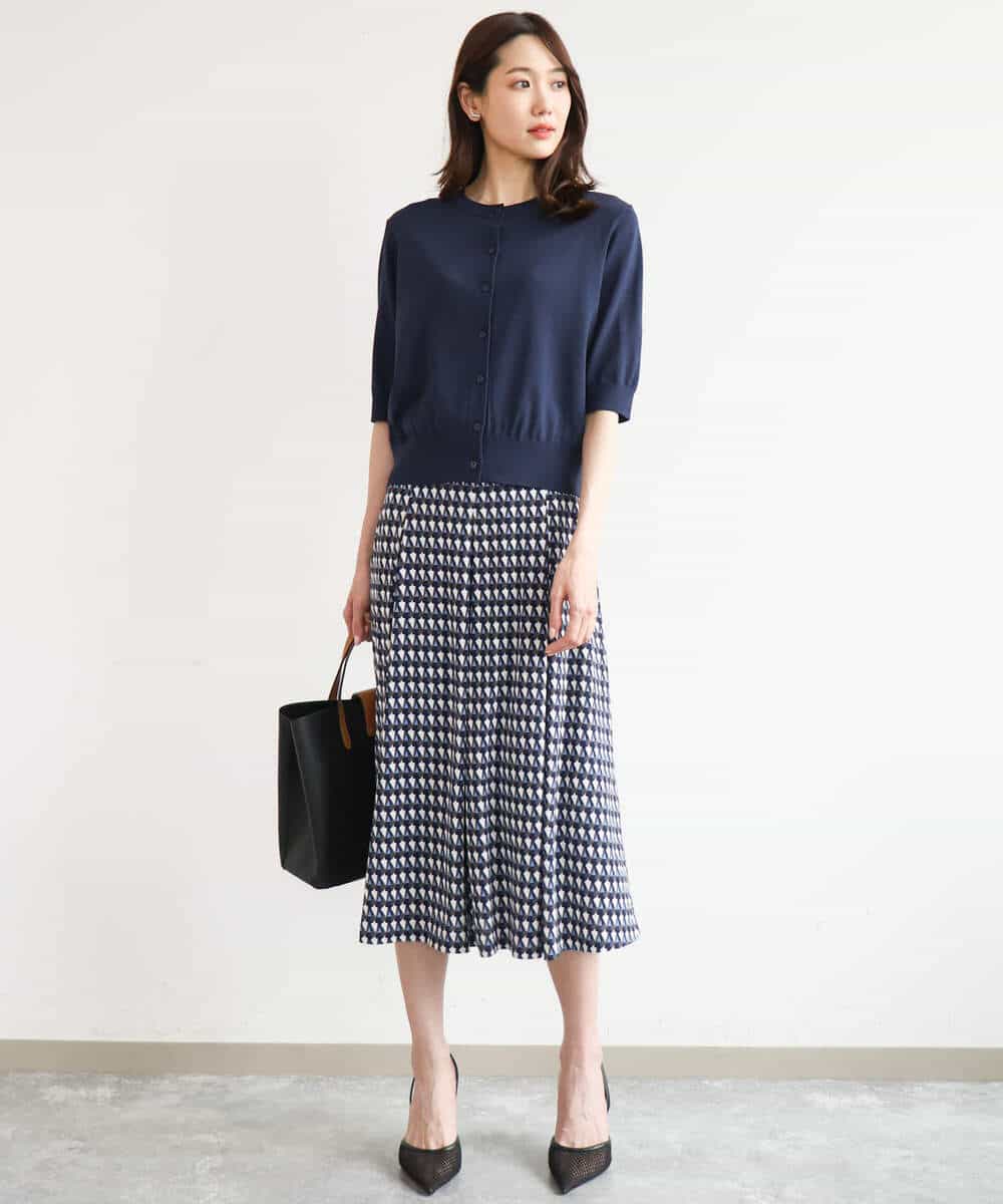 FOSHD60130 MK MICHEL KLEIN(MK ミッシェルクラン) [UVカット/接触冷感/洗える]5分袖ニットカーディガン レモンイエロー