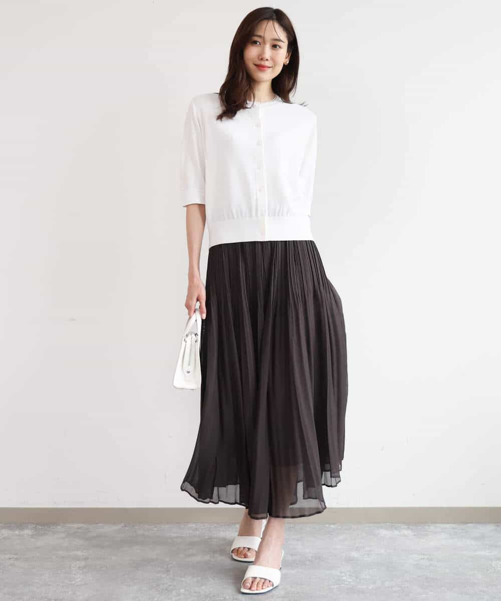 FOSHD60130 MK MICHEL KLEIN(MK ミッシェルクラン) [UVカット/接触冷感/洗える]5分袖ニットカーディガン レモンイエロー