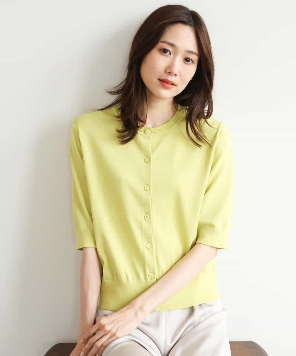 FOSHD60130 MK MICHEL KLEIN(MK ミッシェルクラン) [UVカット/接触冷感/洗える]5分袖ニットカーディガン レモンイエロー