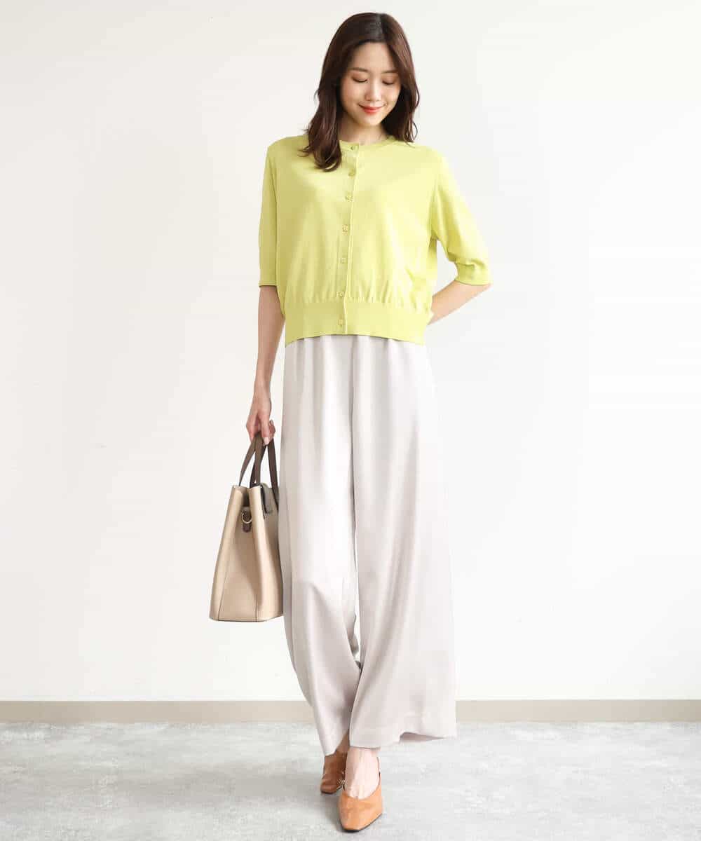 FOSHD60130 MK MICHEL KLEIN(MK ミッシェルクラン) [UVカット/接触冷感/洗える]5分袖ニットカーディガン レモンイエロー