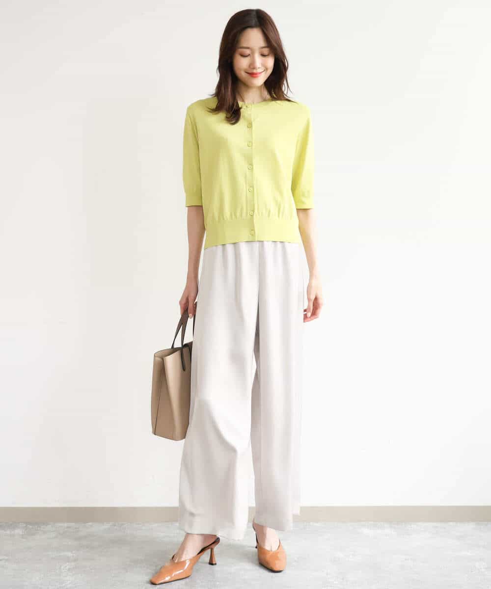 FOSHD60130 MK MICHEL KLEIN(MK ミッシェルクラン) [UVカット/接触冷感/洗える]5分袖ニットカーディガン レモンイエロー