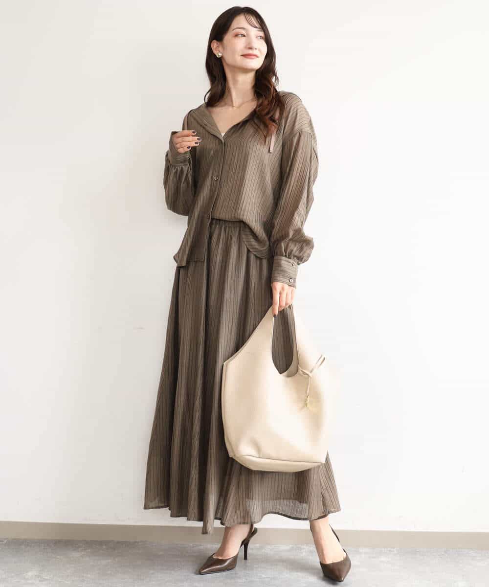 FUBJD21150 MK MICHEL KLEIN(MK ミッシェルクラン) [洗える]シアーストライプ フーディーシャツブラウス ベージュ