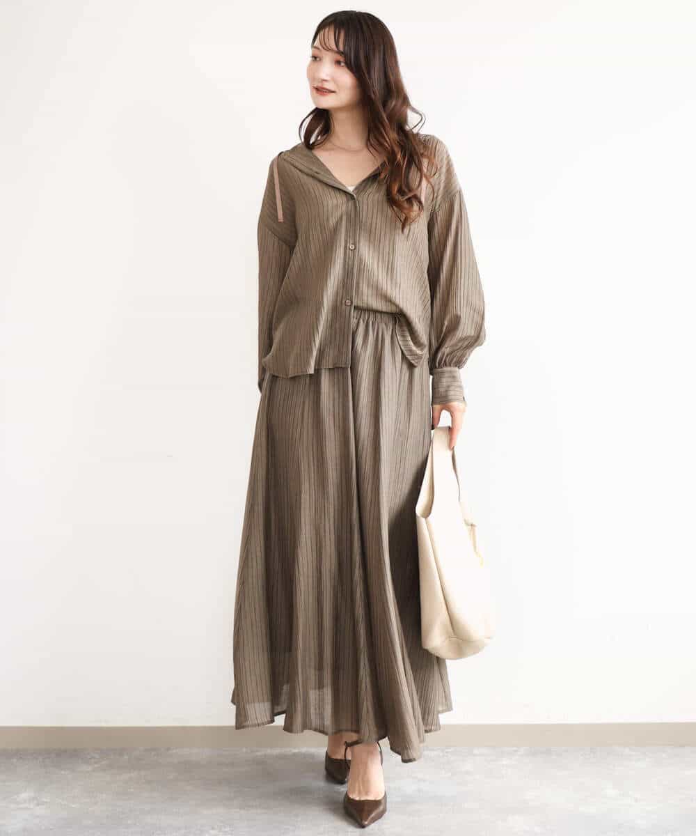 FUBJD21150 MK MICHEL KLEIN(MK ミッシェルクラン) [洗える]シアーストライプ フーディーシャツブラウス ベージュ