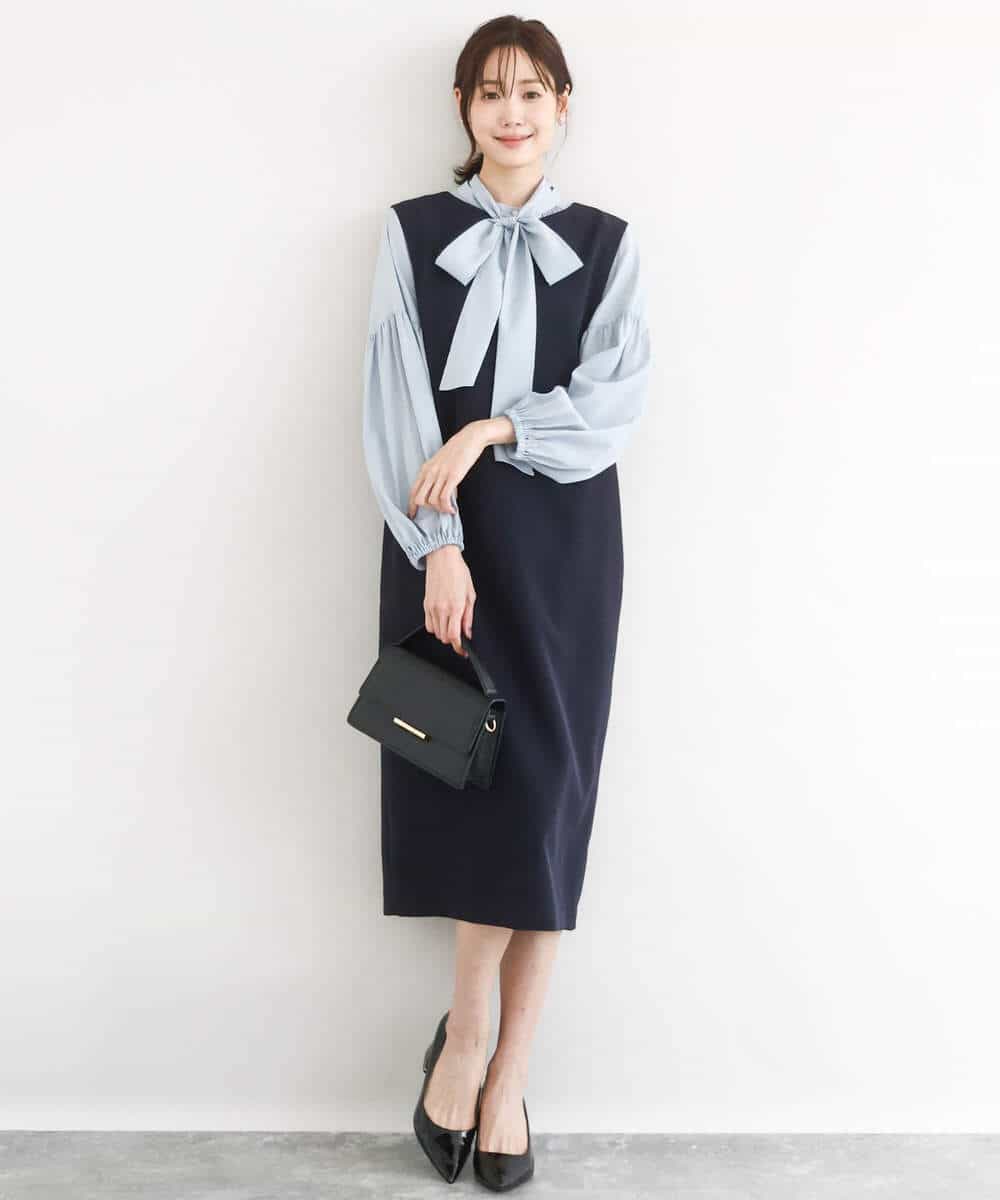FUEFD01230 MK MICHEL KLEIN(MK ミッシェルクラン) [洗える]バックフリルデザイン ジャンパースカート ネイビー