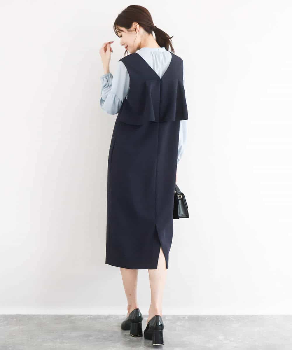FUEFD01230 MK MICHEL KLEIN(MK ミッシェルクラン) [洗える]バックフリルデザイン ジャンパースカート ネイビー