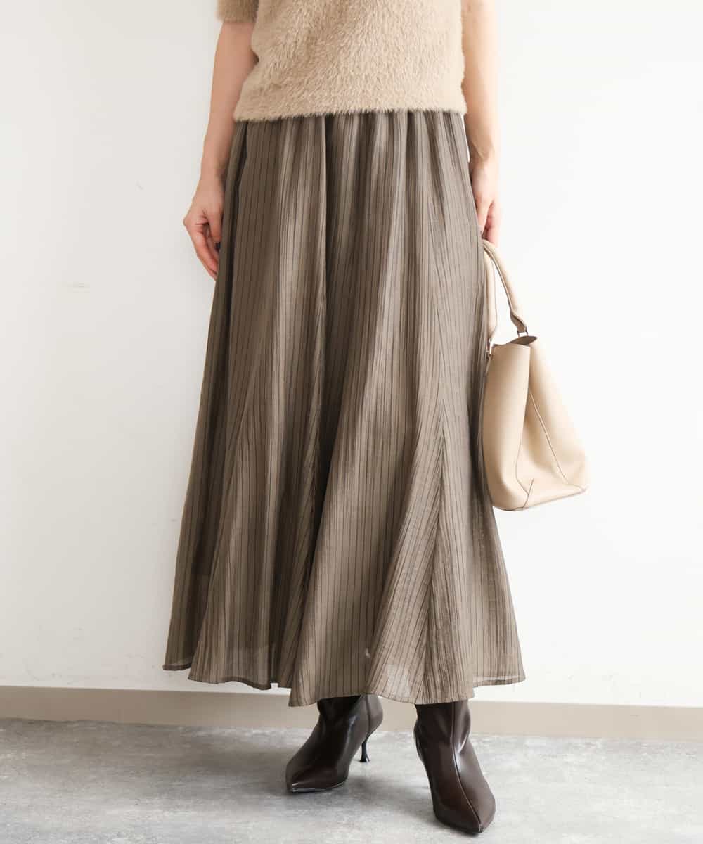 FUHJD21160 MK MICHEL KLEIN(MK ミッシェルクラン) [洗える]シアーストライプスカート ブラウン