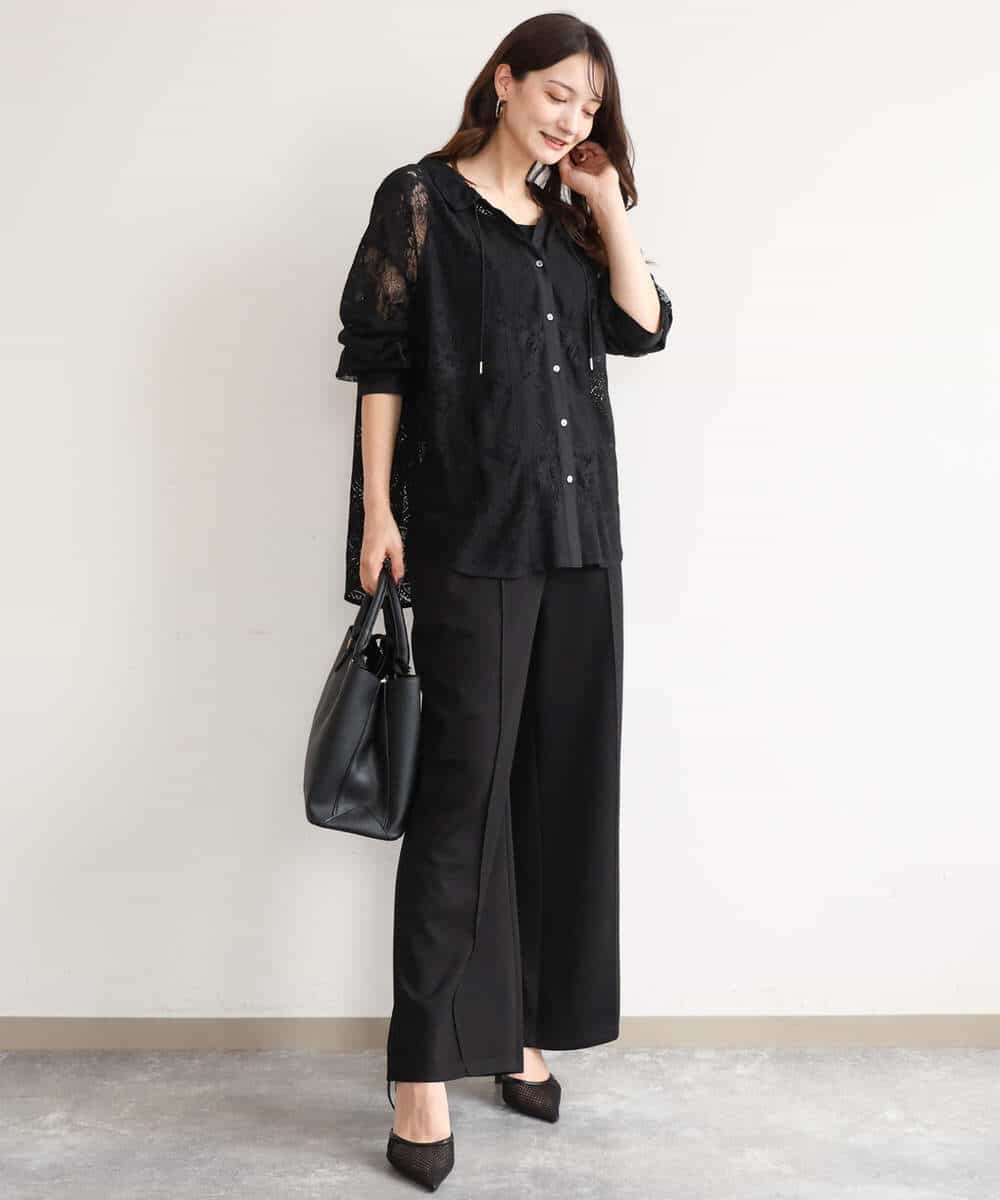 FULJD30140 MK MICHEL KLEIN(MK ミッシェルクラン) [洗える]エアリーポンチ ワイドパンツ ブラック