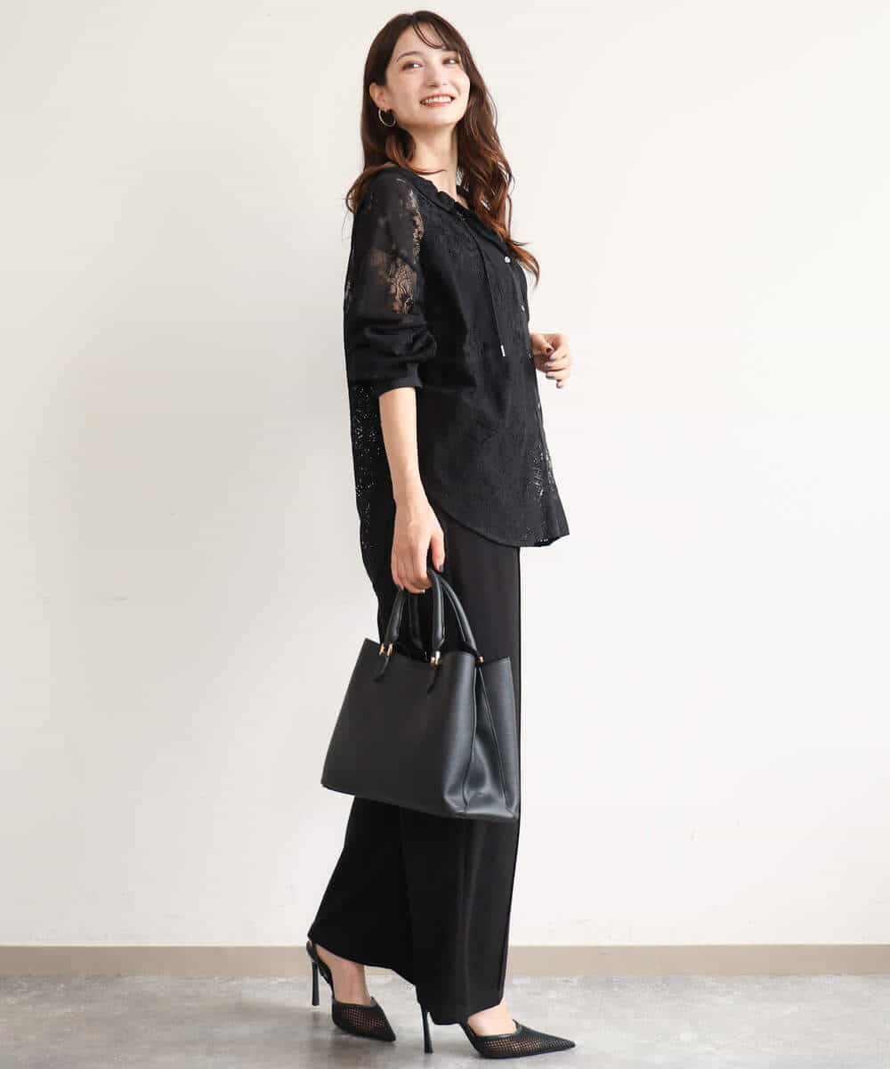 FULJD30140 MK MICHEL KLEIN(MK ミッシェルクラン) [洗える]エアリーポンチ ワイドパンツ ブラック