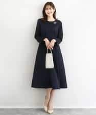 FUPFD01230 MK MICHEL KLEIN(MK ミッシェルクラン) [洗える]スムースダンボール タックワンピース ネイビー