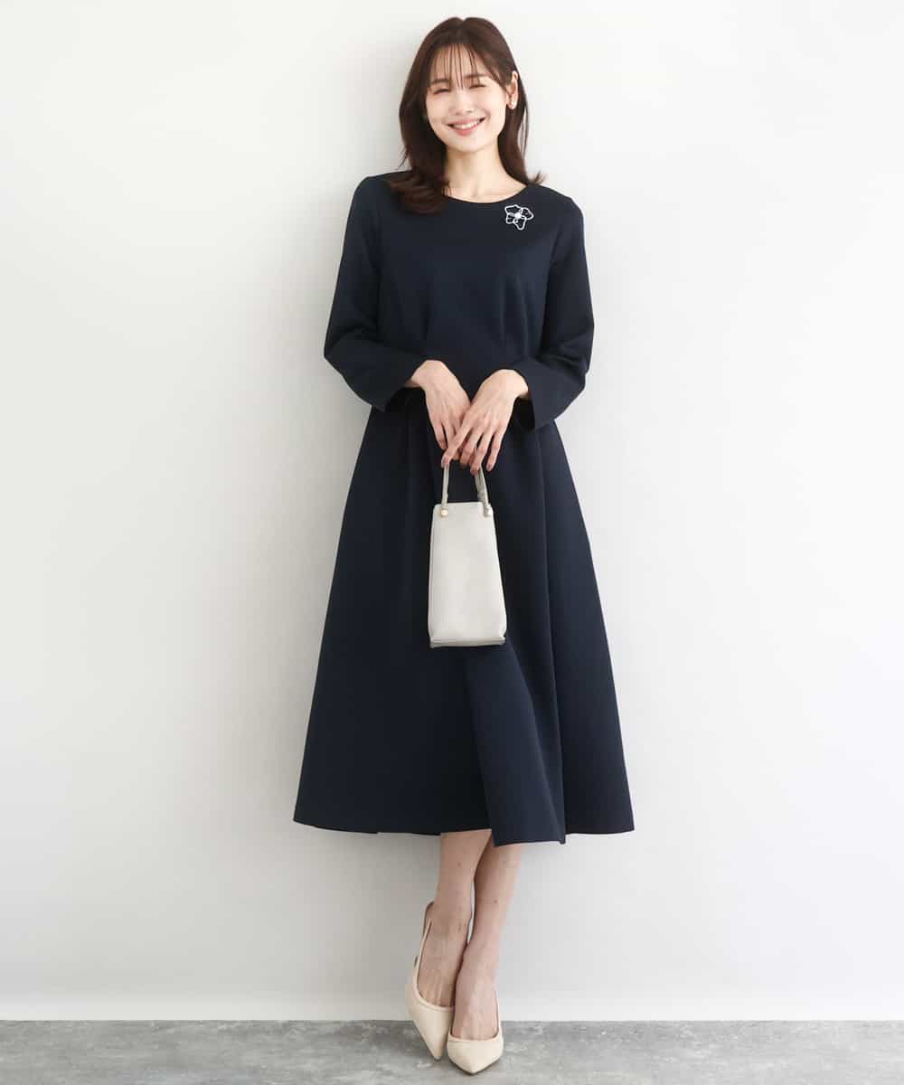 FUPFD01230 MK MICHEL KLEIN(MK ミッシェルクラン) [洗える]スムースダンボール タックワンピース ネイビー