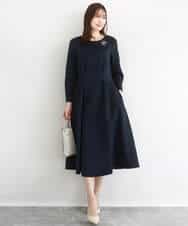 FUPFD01230 MK MICHEL KLEIN(MK ミッシェルクラン) [洗える]スムースダンボール タックワンピース ライトグレー