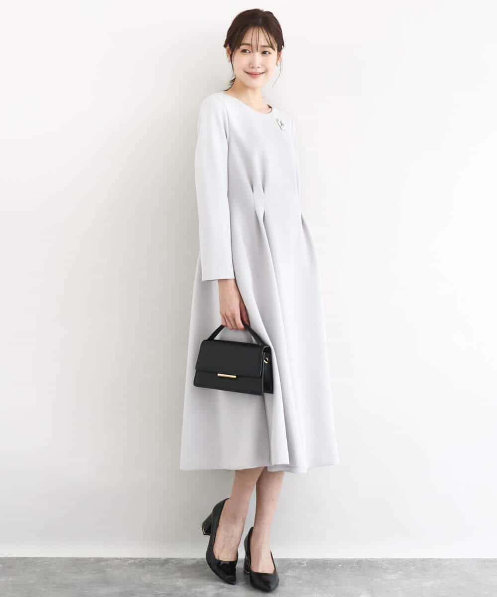 FUPFD01230 MK MICHEL KLEIN(MK ミッシェルクラン) [洗える]スムースダンボール タックワンピース ライトグレー