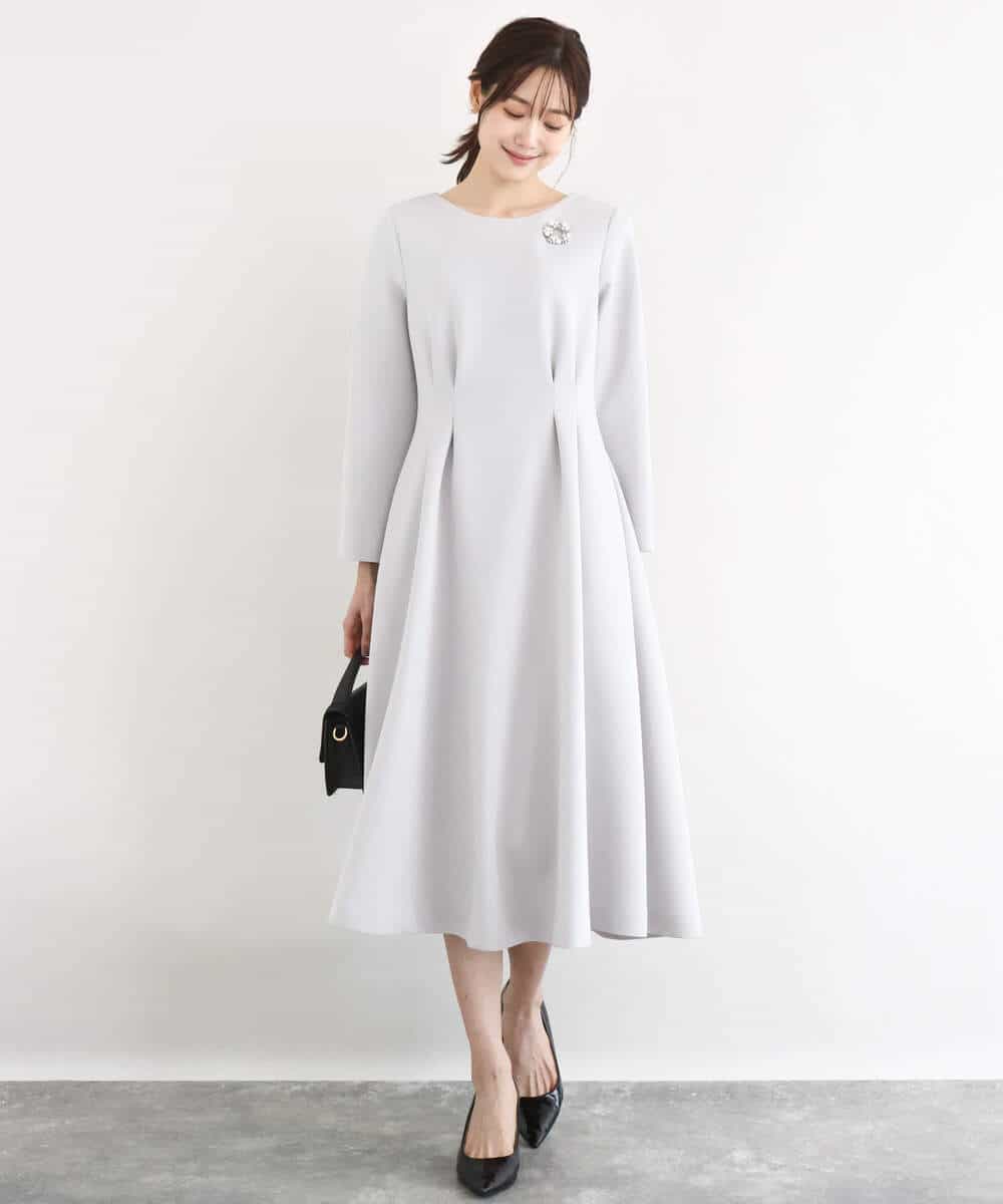 FUPFD01230 MK MICHEL KLEIN(MK ミッシェルクラン) [洗える]スムースダンボール タックワンピース ライトグレー