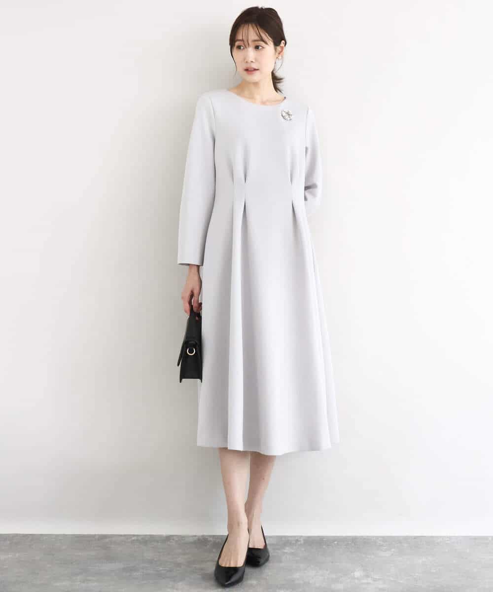 FUPFD01230 MK MICHEL KLEIN(MK ミッシェルクラン) [洗える]スムースダンボール タックワンピース ライトグレー