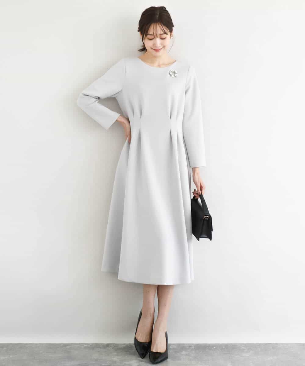 FUPFD01230 MK MICHEL KLEIN(MK ミッシェルクラン) [洗える]スムースダンボール タックワンピース ライトグレー