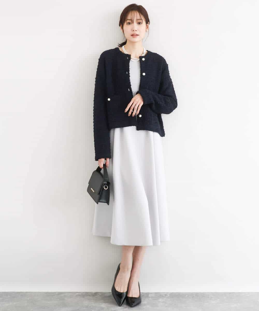 FUPFD01230 MK MICHEL KLEIN(MK ミッシェルクラン) [洗える]スムースダンボール タックワンピース ライトグレー