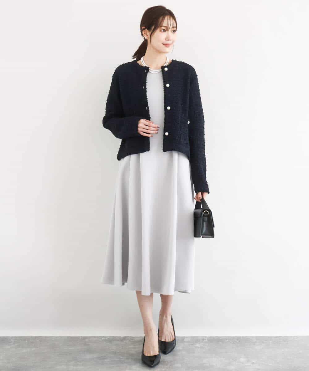 FUPFD01230 MK MICHEL KLEIN(MK ミッシェルクラン) [洗える]スムースダンボール タックワンピース ライトグレー