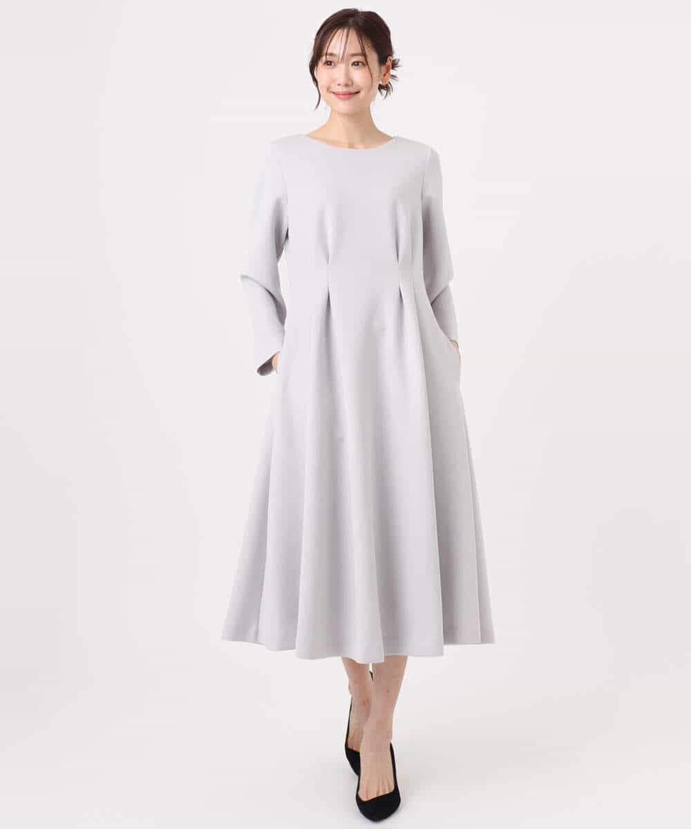 FUPFD01230 MK MICHEL KLEIN(MK ミッシェルクラン) [洗える]スムースダンボール タックワンピース ライトグレー