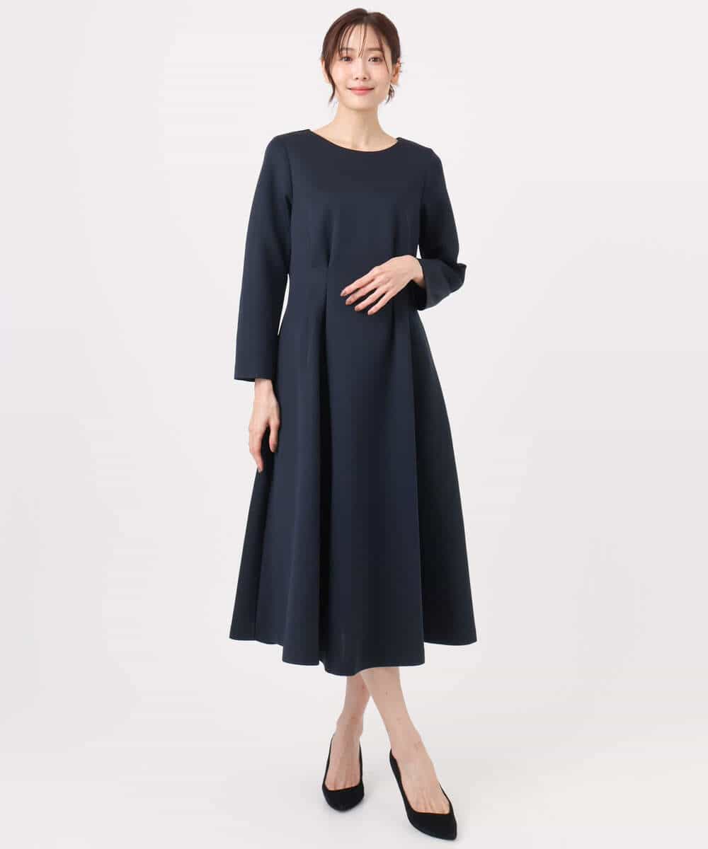 FUPFD01230 MK MICHEL KLEIN(MK ミッシェルクラン) [洗える]スムースダンボール タックワンピース ライトグレー