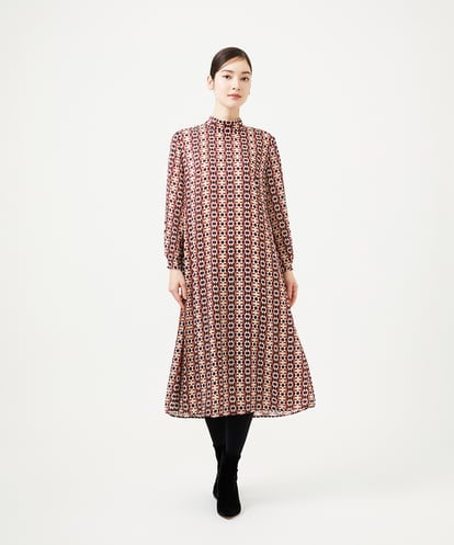 GBECD01700 Sybilla ジオメトリックオパールハイネックドレス