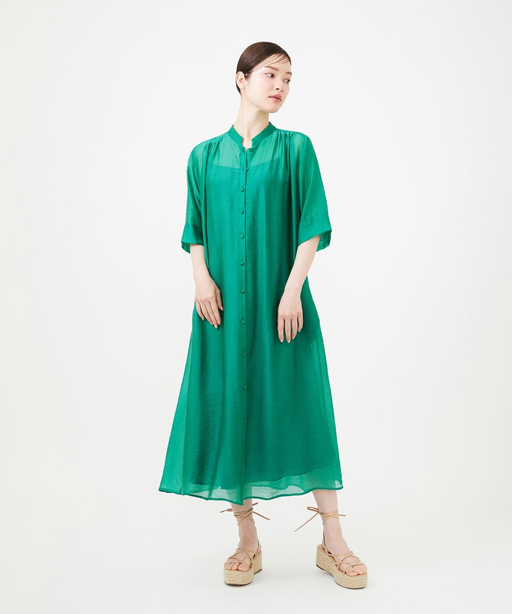 GBEHD30450 Sybilla(シビラ) 【メディア着用】バンドカラーシアーシャツドレス グリーン