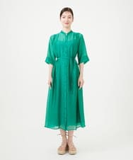 GBEHD30450 Sybilla(シビラ) 【メディア着用】バンドカラーシアーシャツドレス グリーン