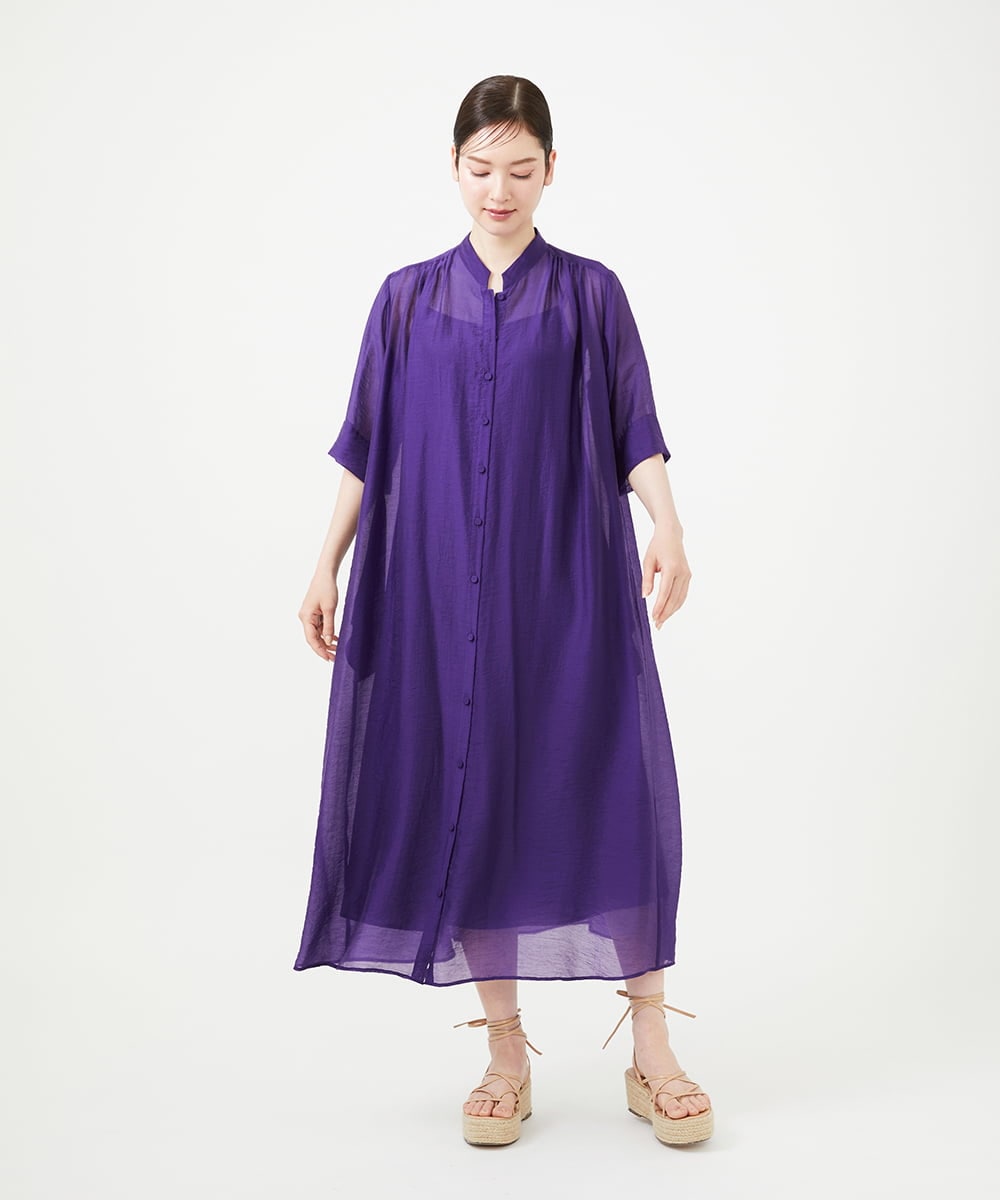 GBEHD30450 Sybilla(シビラ) 【メディア着用】バンドカラーシアーシャツドレス パープル