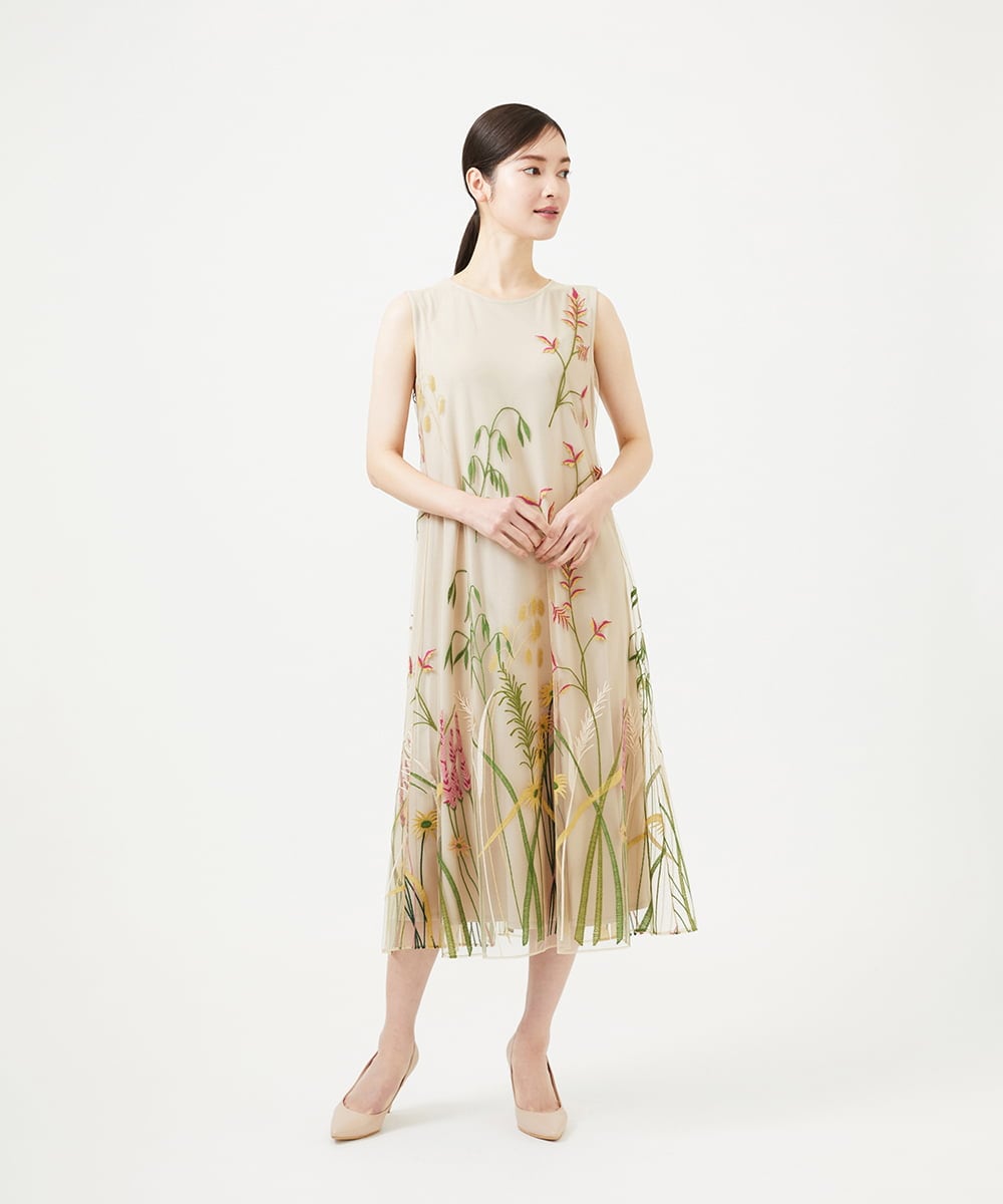 GDPGD90800 Sybilla(シビラ) リーフ刺繍チュールドレス ベージュ