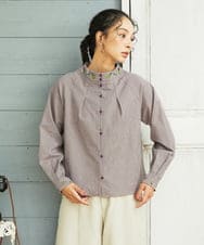 GJBCD33200 Jocomomola(ホコモモラ) 【2WAY】Flor pequena チェックフラワー刺繍ブラウス パープル
