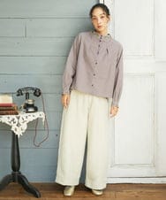 GJBCD33200 Jocomomola(ホコモモラ) 【2WAY】Flor pequena チェックフラワー刺繍ブラウス パープル