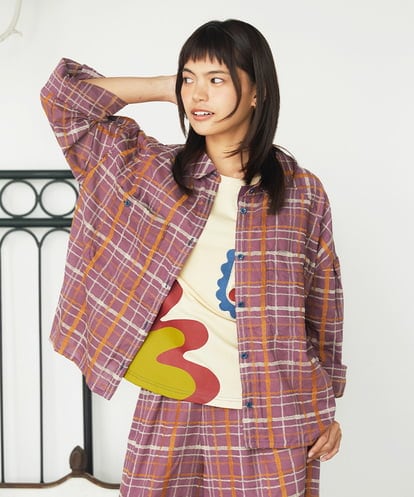 GJBJE39250  Trazo チェック柄刺繍オーバーブラウス
