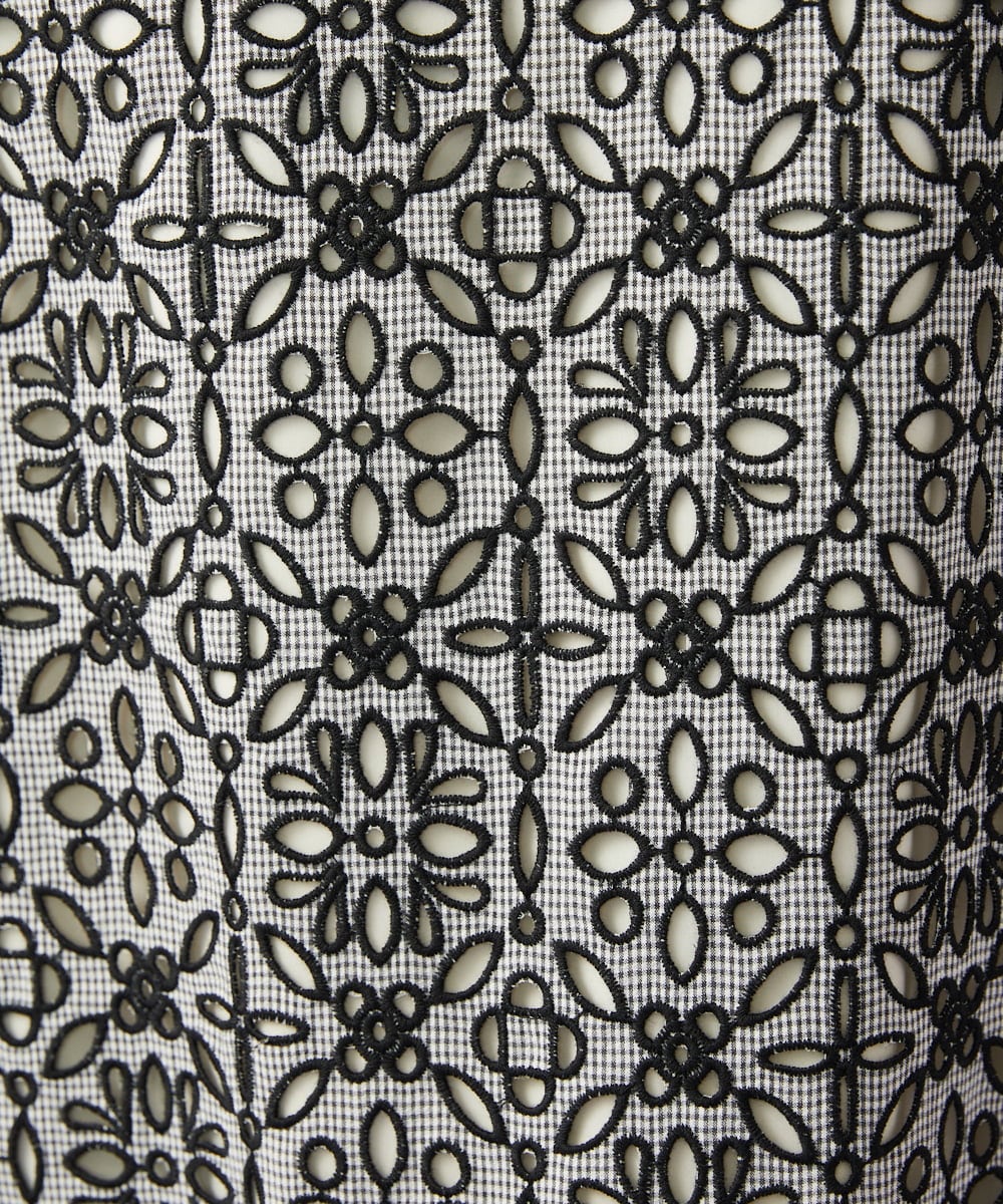GJEGD50360 Jocomomola(ホコモモラ) Dordado de verano フラワーカットワーク刺繍 ギンガムチェックワンピース [オケージョン対応] ブラック