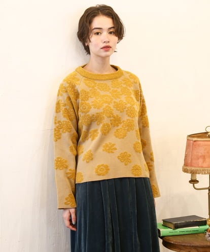 GJFAD01220  Flor suave フラワージャカードニットプルオーバー