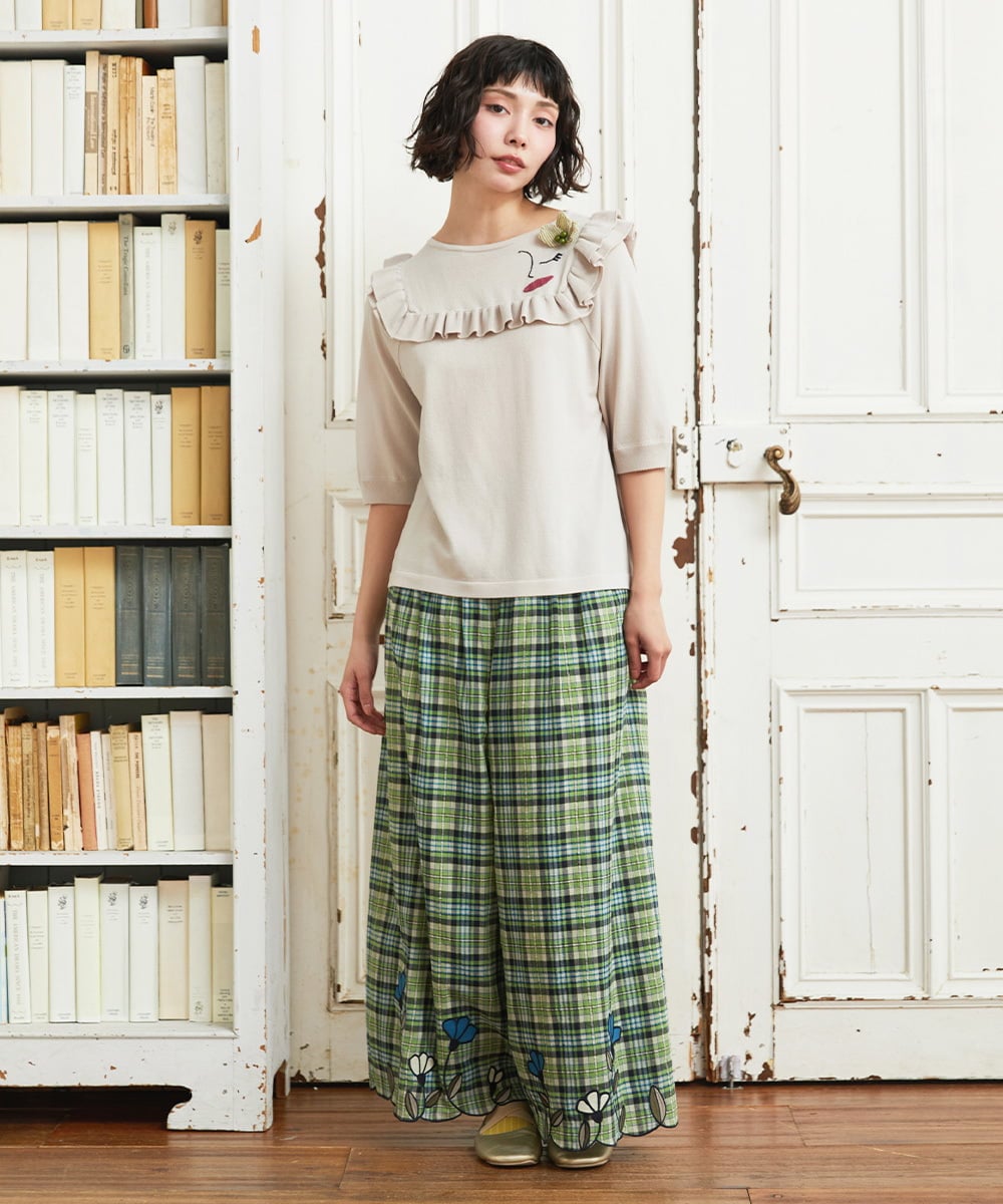GJFGE02220 Jocomomola(ホコモモラ) Dulcinea フリルニットプルオーバー アイボリー