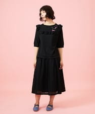 GJHGE43220 Jocomomola(ホコモモラ) Ola レースフレアスカート ブラック