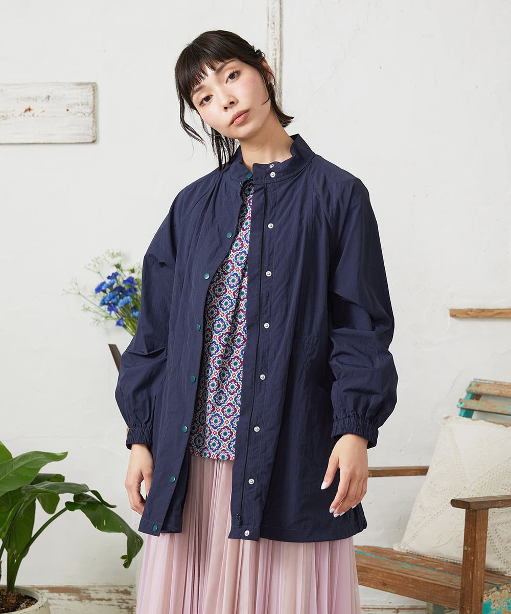 GJJFD31270 Jocomomola(ホコモモラ) Lisa ナイロンミドル丈スプリングコート ネイビー