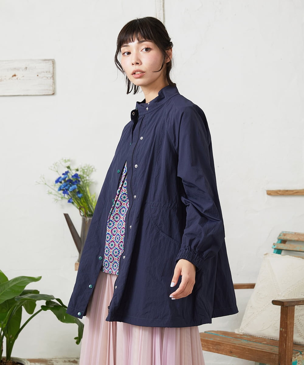 GJJFD31270 Jocomomola(ホコモモラ) Lisa ナイロンミドル丈スプリングコート ネイビー
