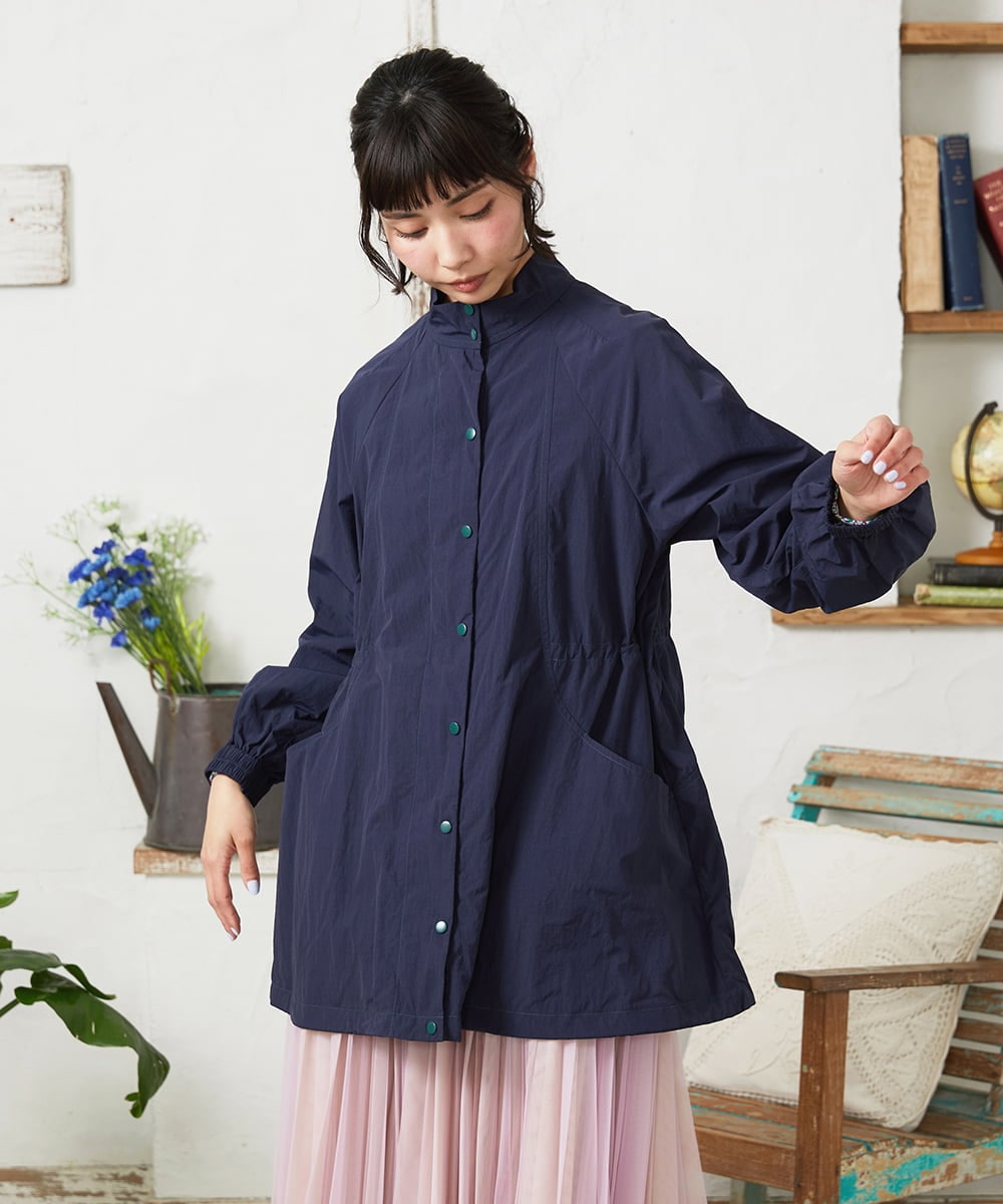 GJJFD31270 Jocomomola(ホコモモラ) Lisa ナイロンミドル丈スプリングコート ネイビー