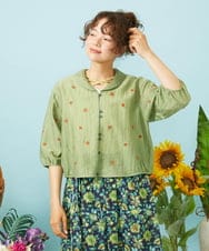 GJJHD34250 Jocomomola(ホコモモラ) テンセルシアーフラワー刺繍ジャケット グリーン