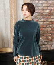 GJKAD31150 Jocomomola(ホコモモラ) ベロアチュール プルオーバーカットソー ブルーグリーン