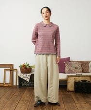 GJKCD32120 Jocomomola(ホコモモラ) Dentado ボーダー襟付きカットソー グリーン